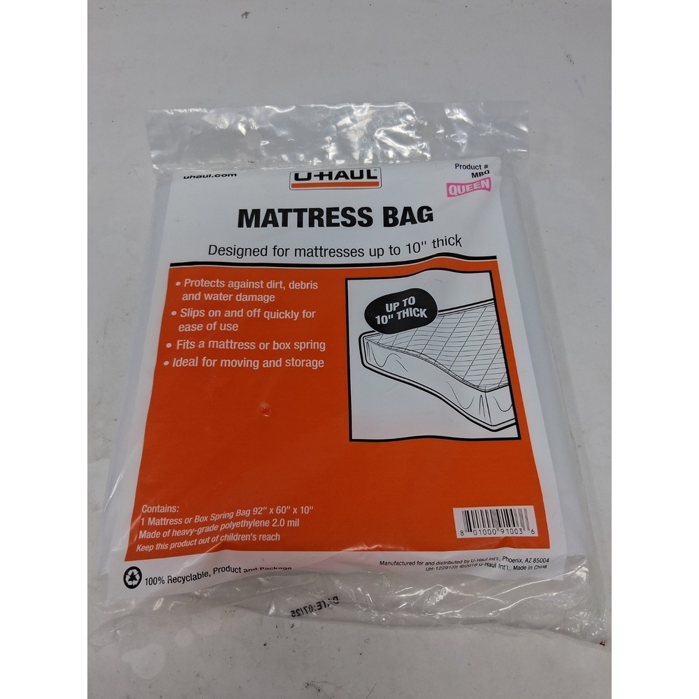 U Haul Standard Queen Mattress Bag 92 X 60 X 10 Durable Protective Cover